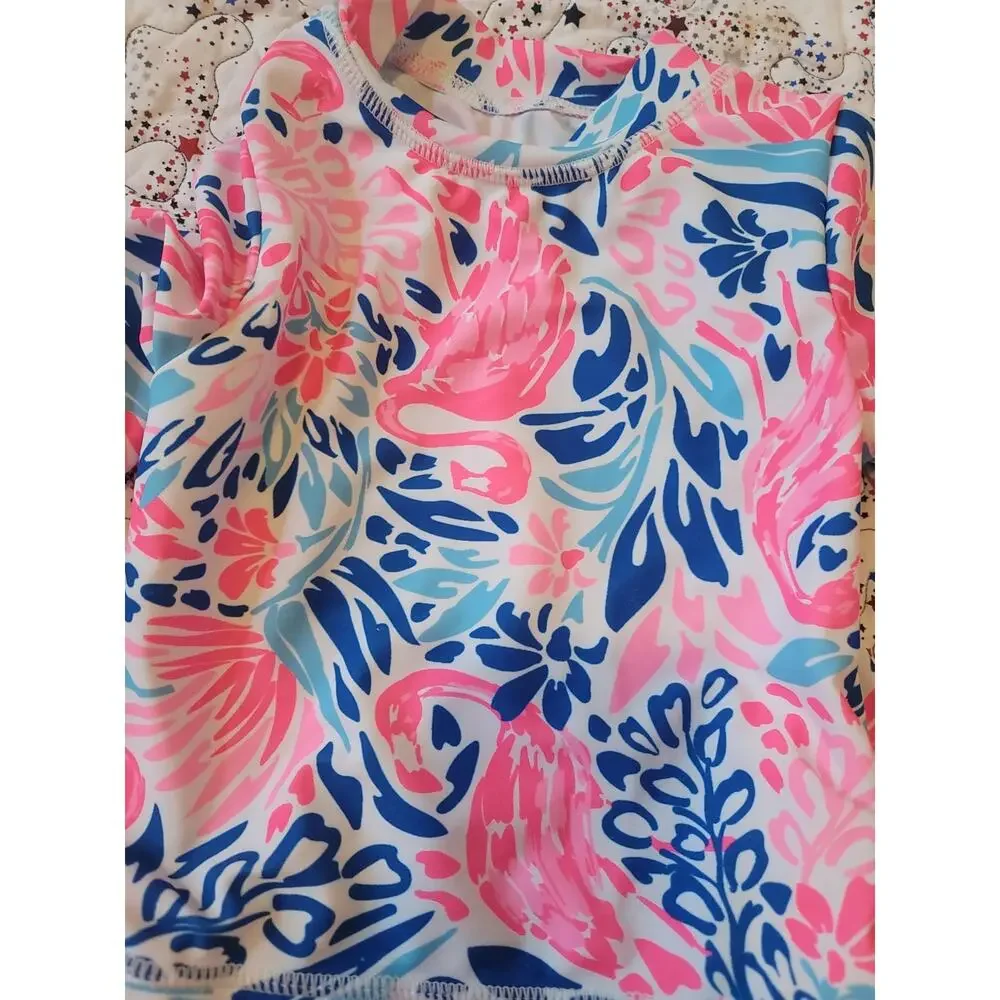 Cynthia Rowley Kids 3T Long Sleeve Rash Guard Top Toddler Pink Flamingo Tropical